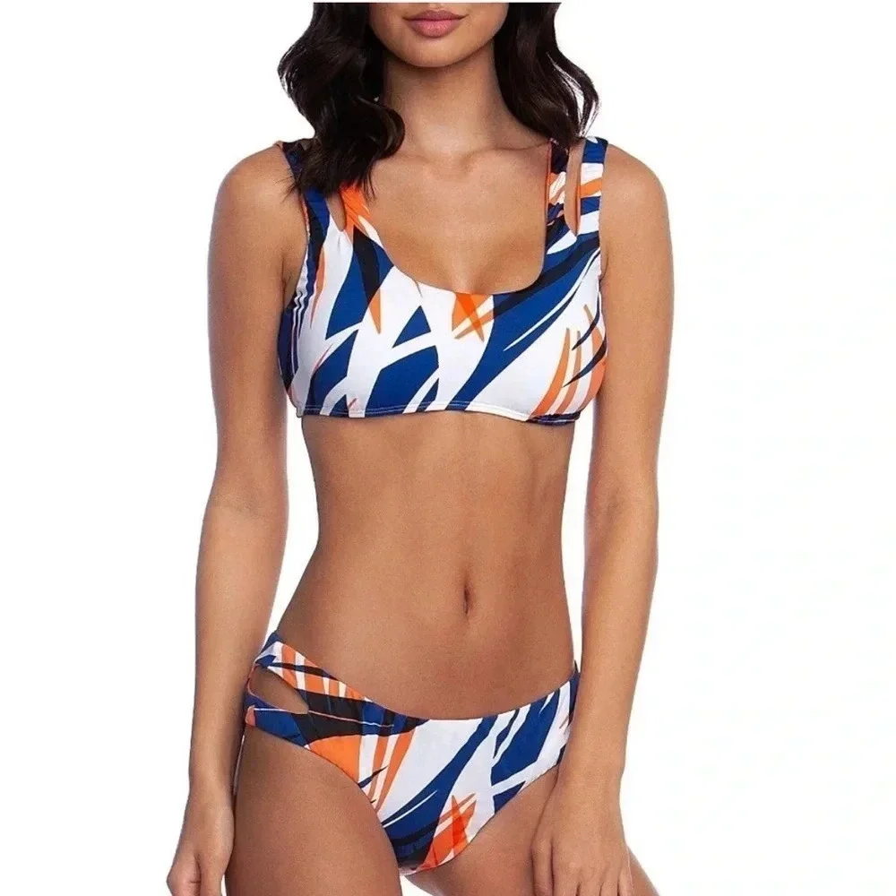 The bikini lab orange blue printed bikini top